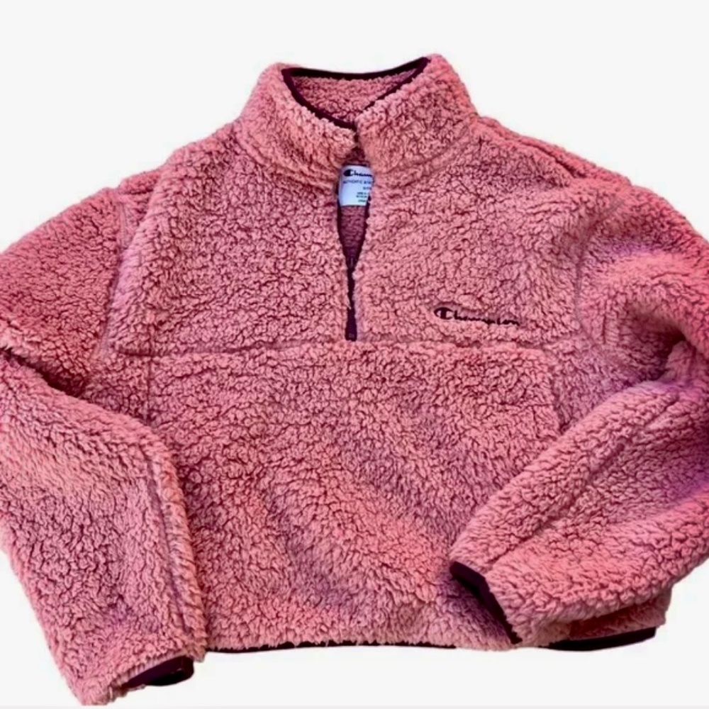CHAMPION Pink Cropped Sherpa Jacket